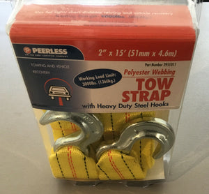 Peerless  2"X15' TOW STRAP W/HOOKS 9000 lbs -1/PAK, 2951011